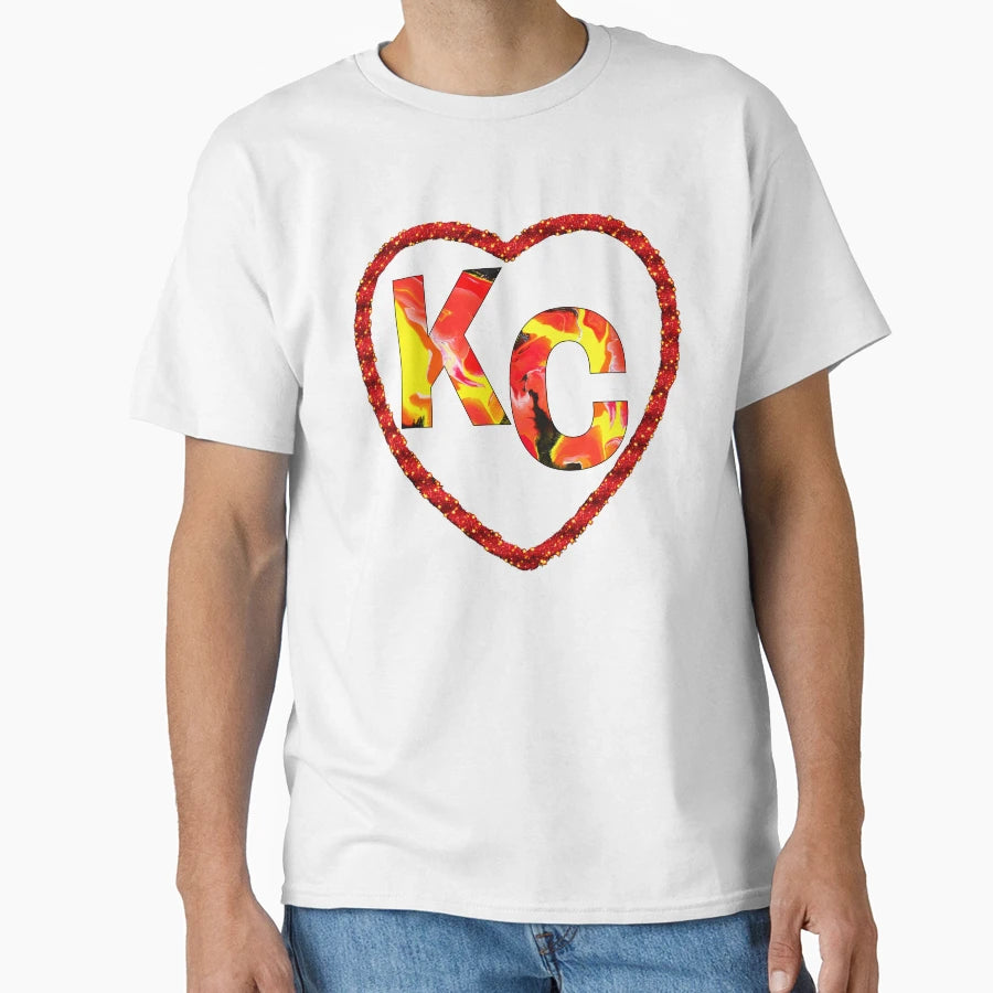 Red Yellow Kc Heart Team Colors T-Shirt - Casual Everyday Wear for Adults - T-Shirt, Sweatshirt, Hoodie