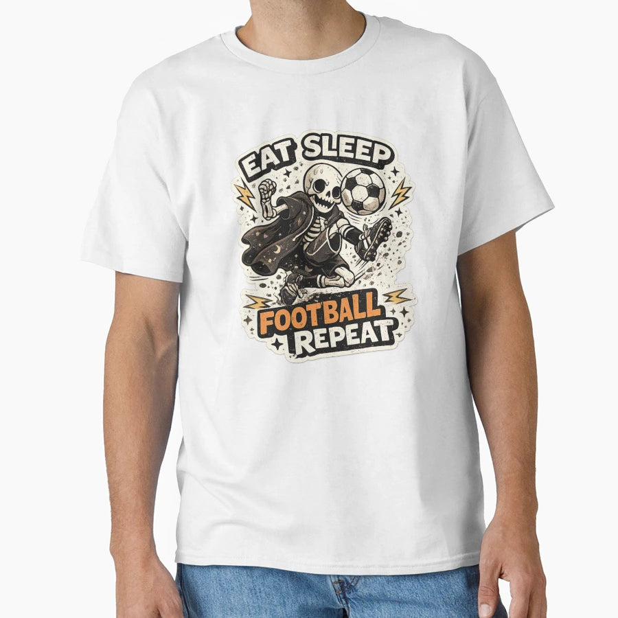 Eat Sleep Football Repeat Skeleton T-Shirt - Minimalist Print for Adults - T-Shirt, Sweatshirt, Hoodie
