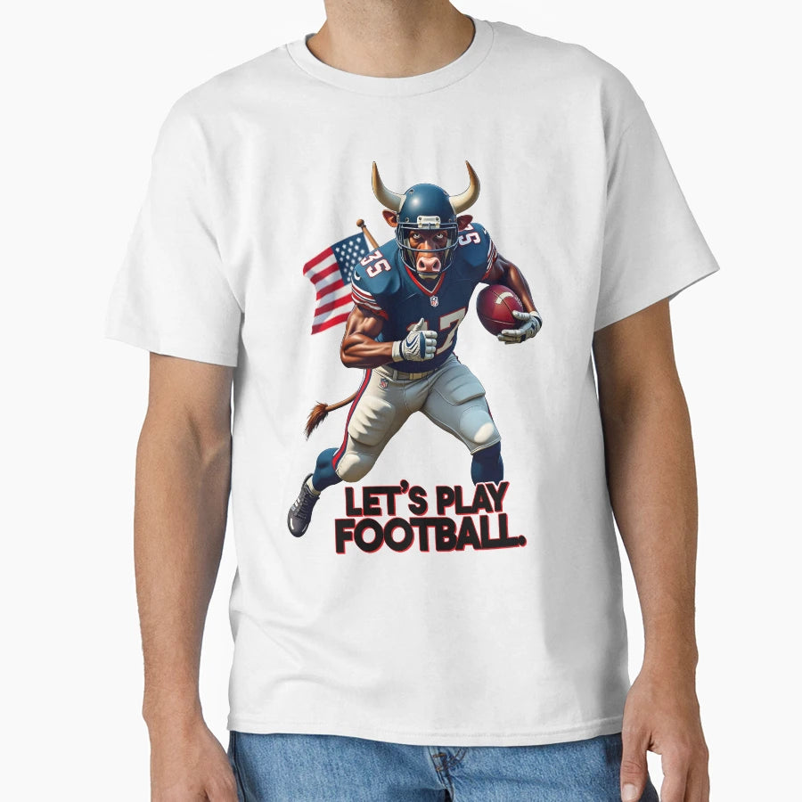 Bull Says Lets Play Football T-Shirt - Custom Art Print for Adults - T-Shirt, Sweatshirt, Hoodie