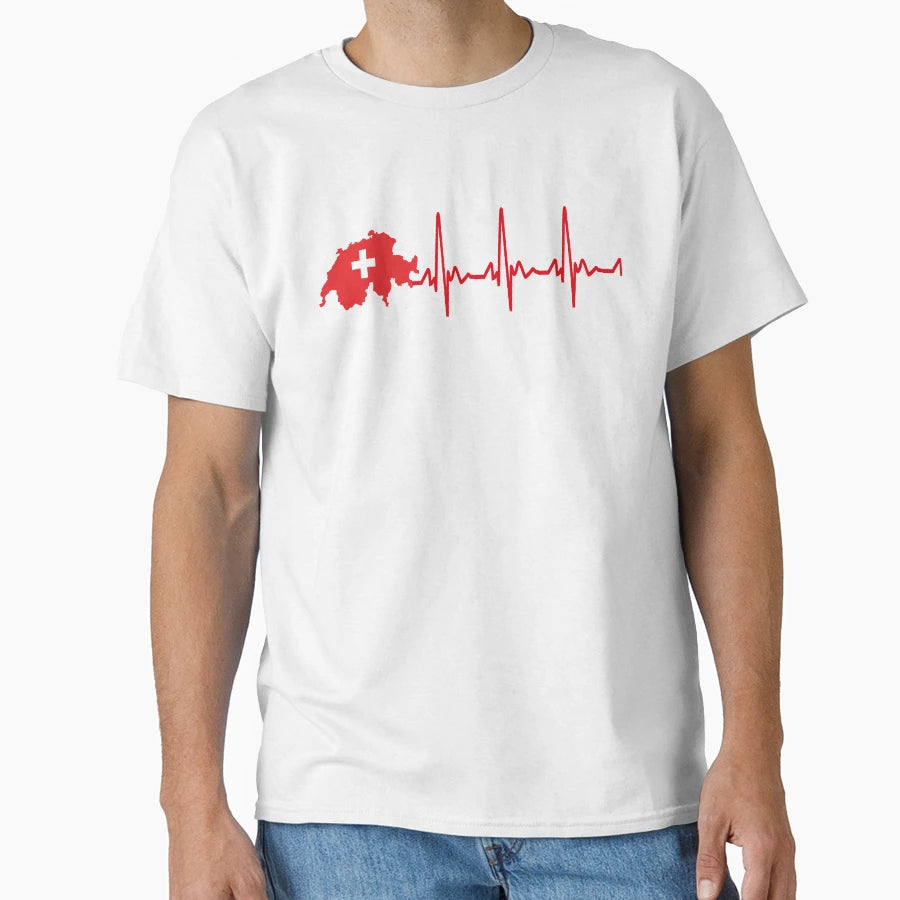 Heartbeat Switzerland Lover Gifts T-Shirt - Trendy Graphic Men Women - T-Shirt, Sweatshirt, Hoodie