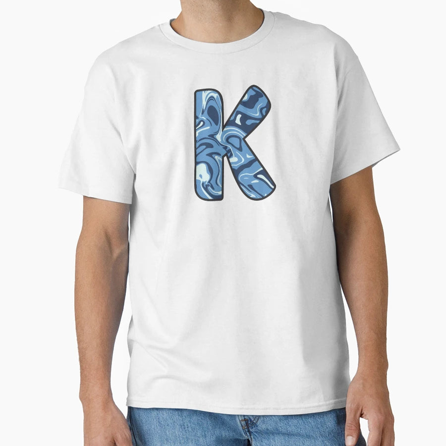 K Blue Marble Alphabet Letter T-Shirt - Graphic Print for Adults - T-Shirt, Sweatshirt, Hoodie