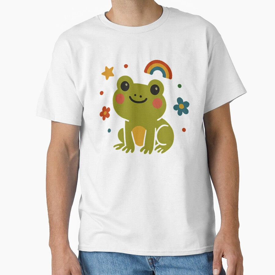 Kawaii Rainbow Frog Smiling Under the Stars Cute - Adult & Kids T-Shirts, Sweatshirts & Hoodies apparel design preview 1