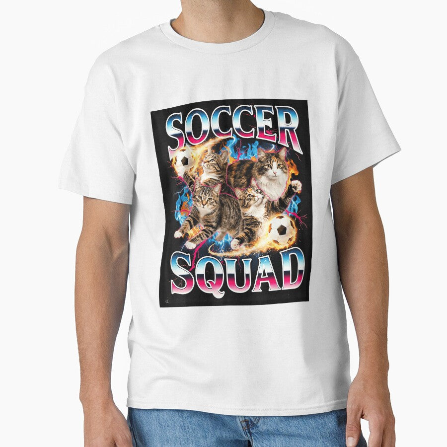 Soccer Squad Funny Cat Meme Retro 90s Bootleg Graphic - Adult & Kids T-Shirts, Sweatshirts & Hoodies apparel design preview 1