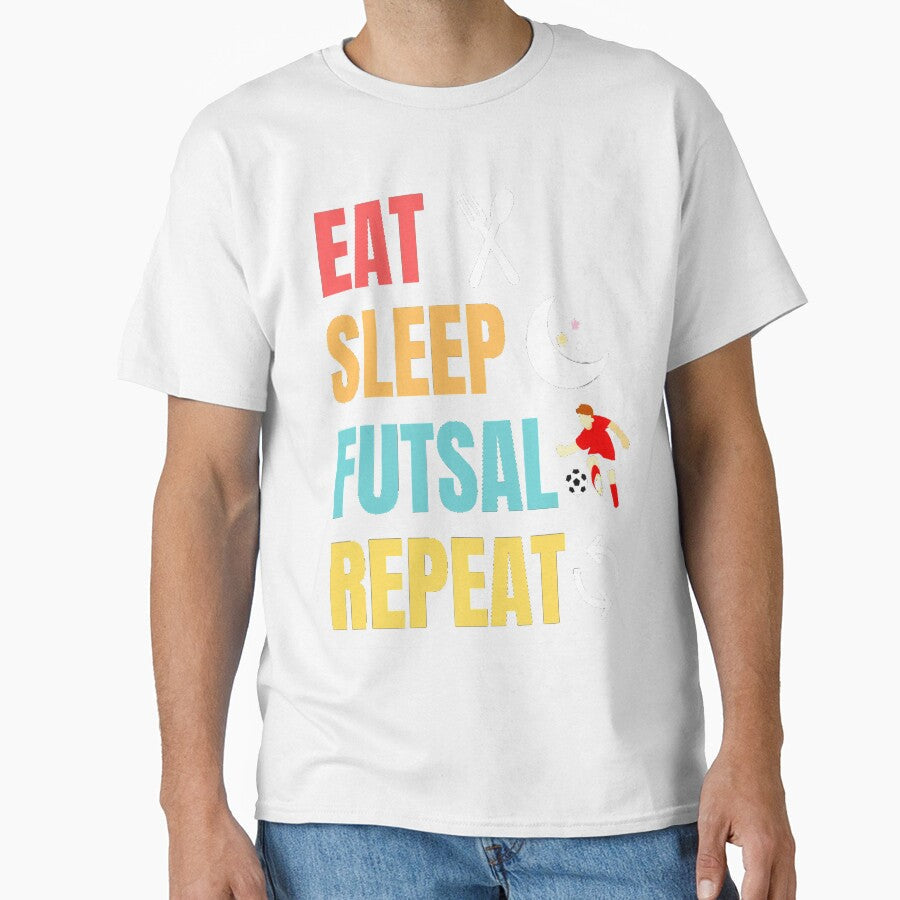 Funny And Classic Eat Sleep Futsal Repeat Design - Adult & Kids T-Shirts, Sweatshirts & Hoodies apparel design preview 1