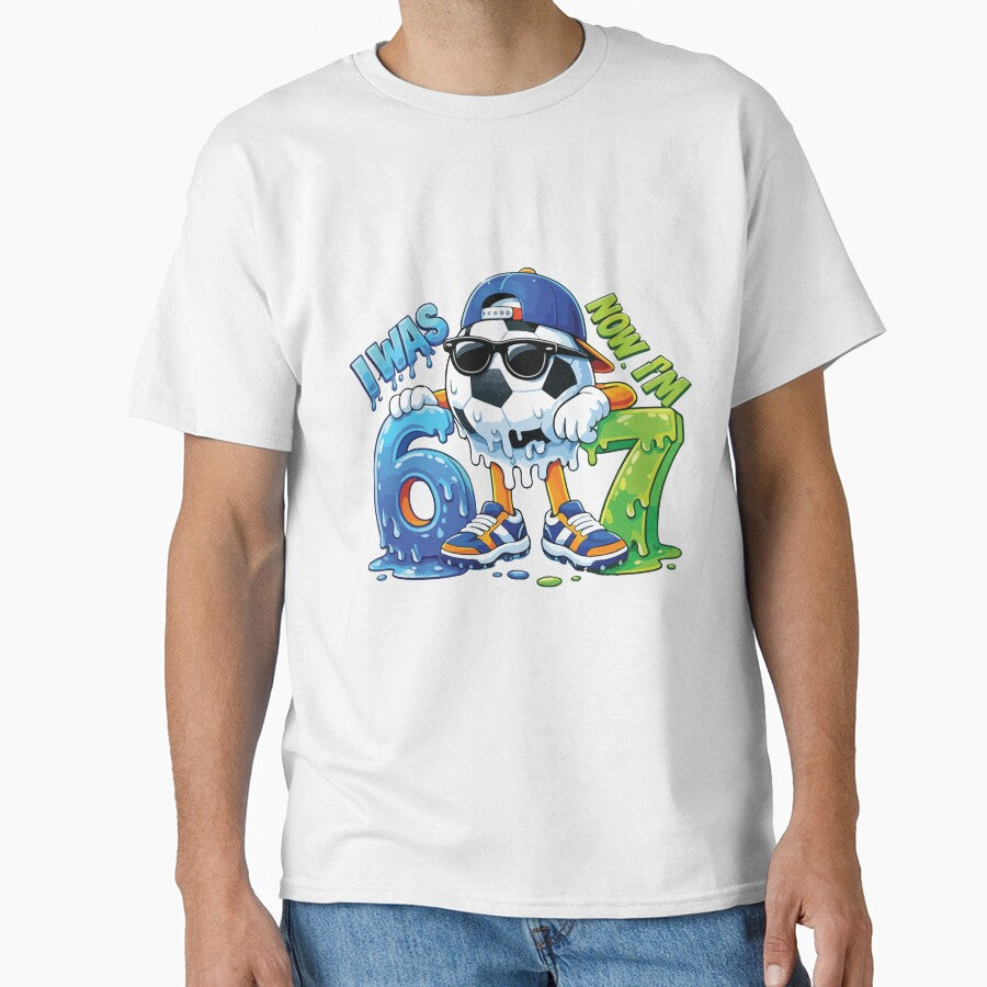 I Was 6 Now I'm 7 Soccer Ball Drip Funny 7th Birthday - Adult & Kids T-Shirts, Sweatshirts & Hoodies apparel design preview 1