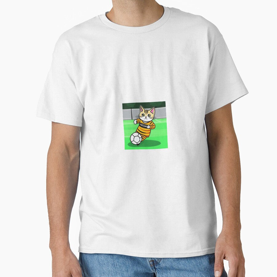 Drawing of a cat playing football soccer by - Adult & Kids T-Shirts, Sweatshirts & Hoodies apparel design preview 1