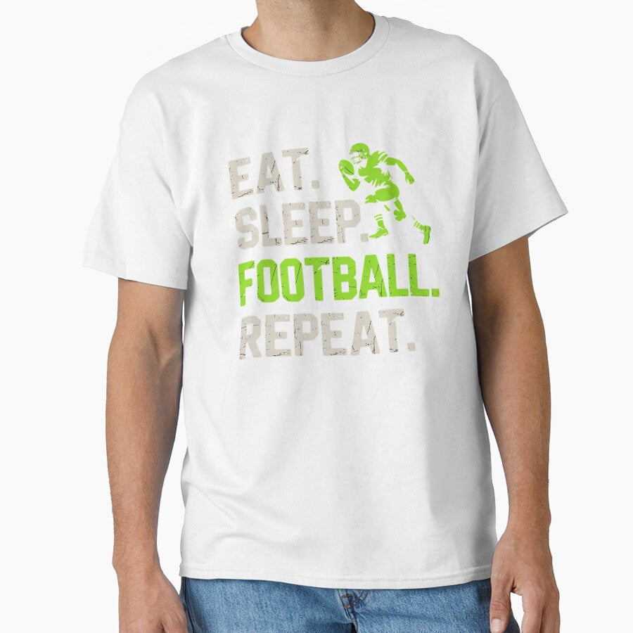 Eat Sleep Football Repeat Player Funny by MinaReinger - Adult & Kids T-Shirts, Sweatshirts & Hoodies apparel design preview 1