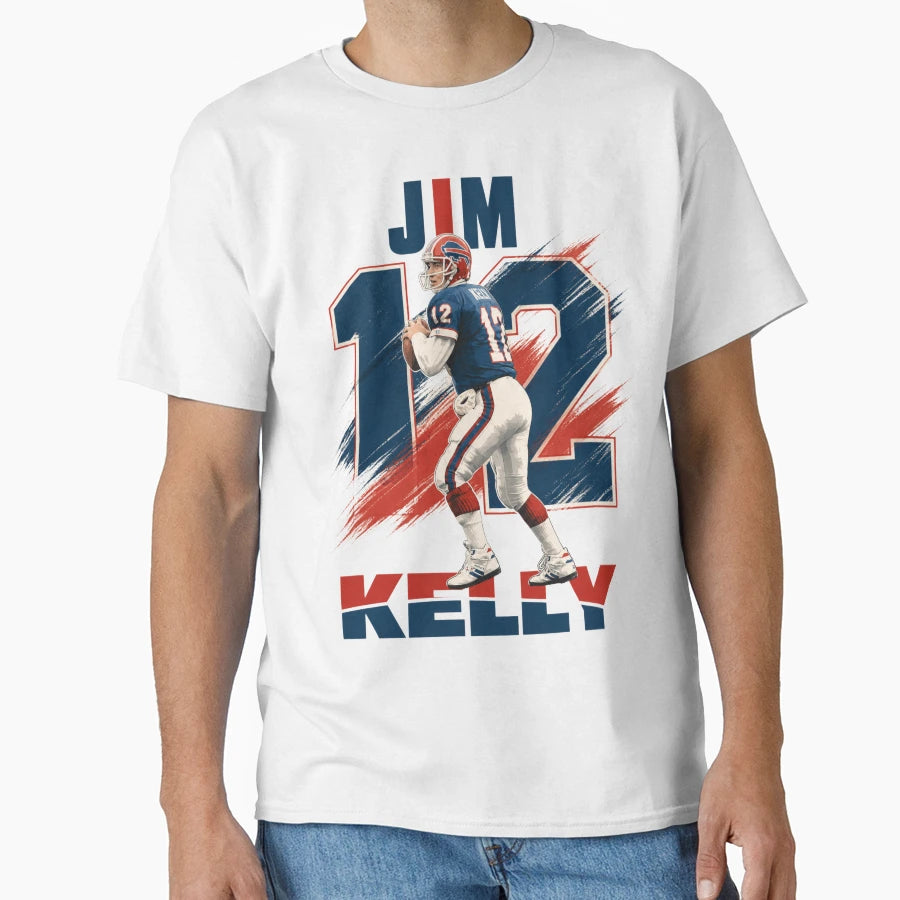 Jim Kelly 12 Buffalo Football Art T-Shirt - Fun Novelty Design for Adults - T-Shirt, Sweatshirt, Hoodie