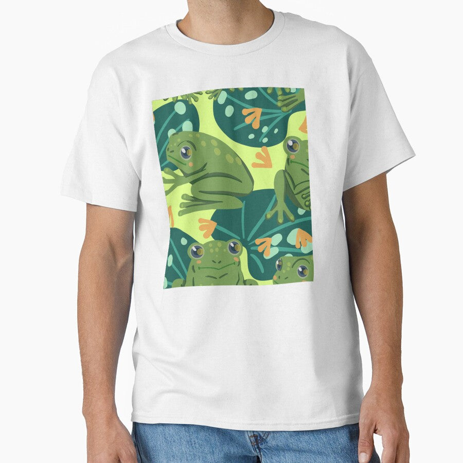 Cute Frog Water Lily Leaves Pattern by Wilkinson39 - Adult & Kids T-Shirts, Sweatshirts & Hoodies apparel design preview 1