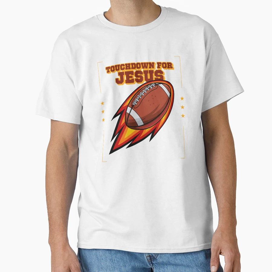 Touchdown Jesus Flaming Football T-Shirt - Novelty Apparel Men Women - T-Shirt, Sweatshirt, Hoodie