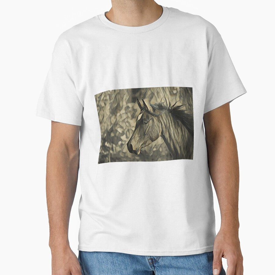 Portrait of a thoroughbred horse monochrome mood by - Adult & Kids T-Shirts, Sweatshirts & Hoodies apparel design preview 1