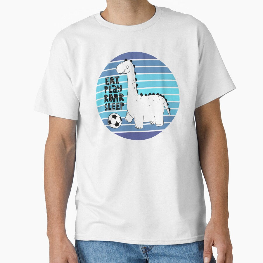 Dinosaur Eat Play Roar Sleep Soccer by ChelleCreate - Adult & Kids T-Shirts, Sweatshirts & Hoodies apparel design preview 1