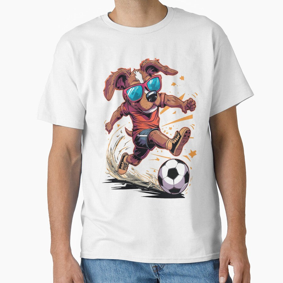 Cool Sporty Dog Playing Soccer Funny Cartoon Sticker - Adult & Kids T-Shirts, Sweatshirts & Hoodies apparel design preview 1
