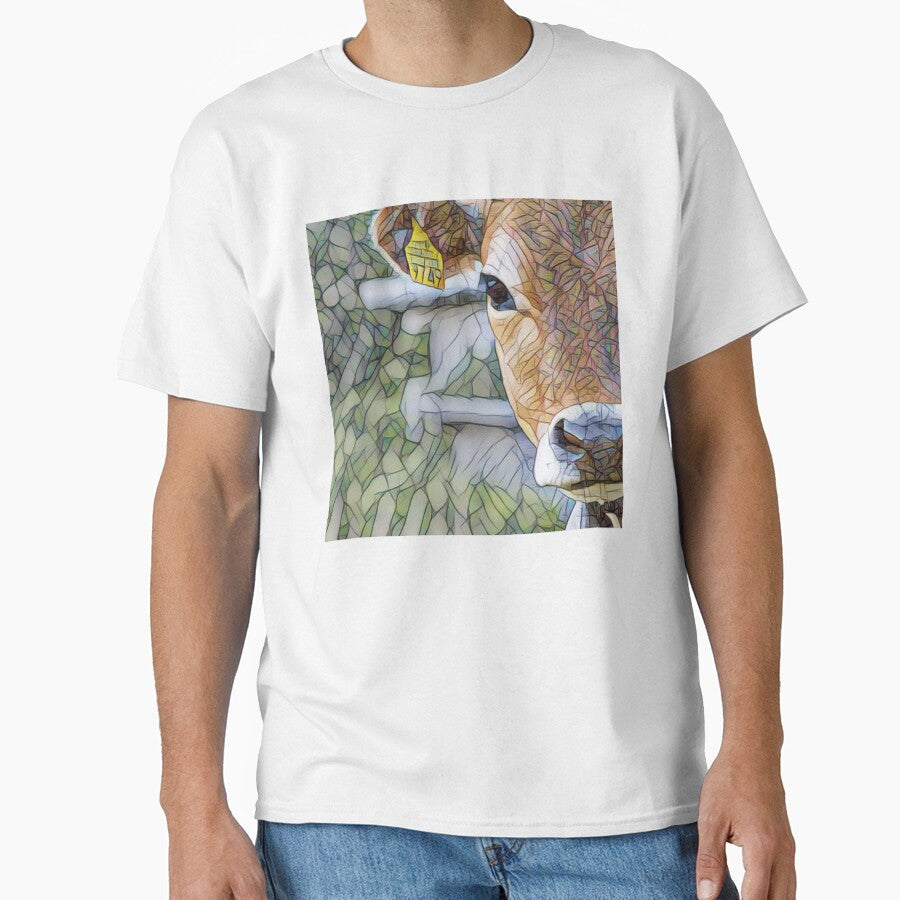 Close up Brown cow staring at me painting artwork by - Adult & Kids T-Shirts, Sweatshirts & Hoodies apparel design preview 1