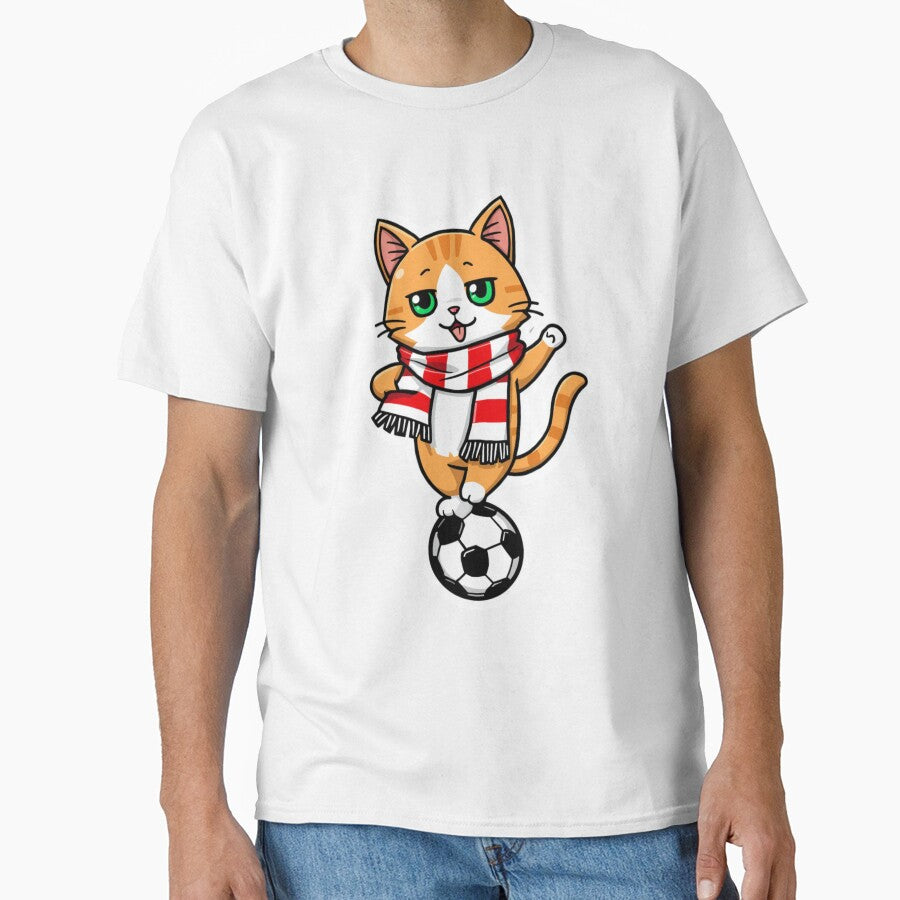 Cute Anime Soccer Cat Wearing Football Fan Scarf by - Adult & Kids T-Shirts, Sweatshirts & Hoodies apparel design preview 1