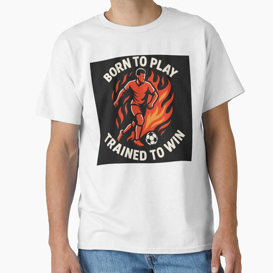 A soccer player with ball in flames running and text - Adult & Kids T-Shirts, Sweatshirts & Hoodies apparel design preview 1