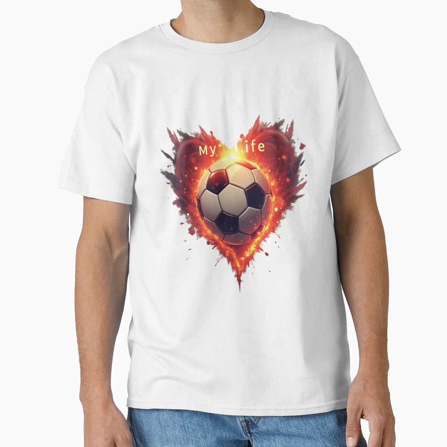 Fiery Soccer Football Heart Fans T-Shirt - Trendy Graphic Unisex - T-Shirt, Sweatshirt, Hoodie