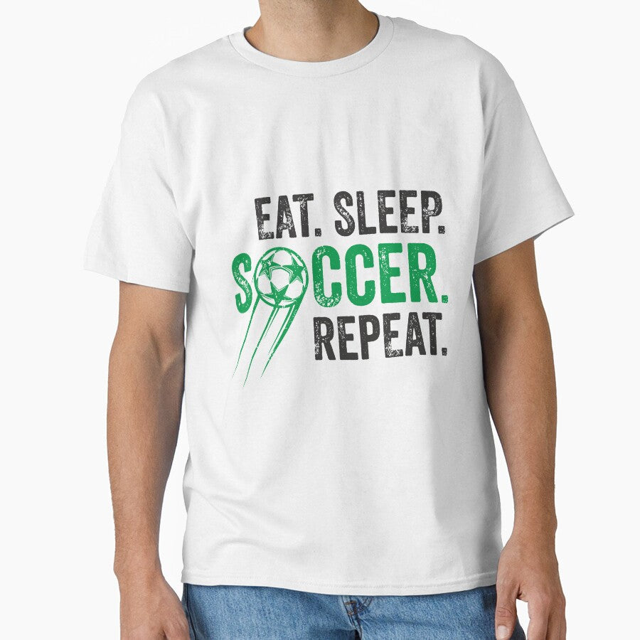 Eat Sleep Soccer Repeat Funny Sports Ball Gifts by - Adult & Kids T-Shirts, Sweatshirts & Hoodies apparel design preview 1