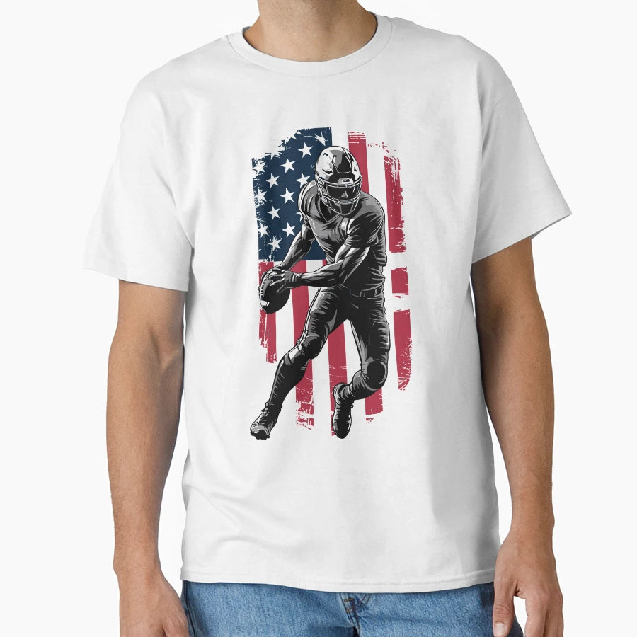 Football Player American Flag Grunge T-Shirt - Casual Everyday Wear Unisex - T-Shirt, Sweatshirt, Hoodie