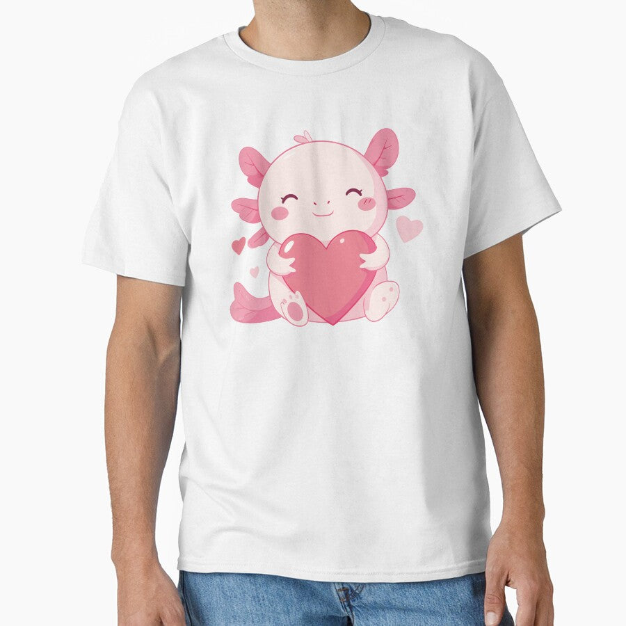 Cute Axolotl Holding Heart Kawaii Valentine by - Adult & Kids T-Shirts, Sweatshirts & Hoodies apparel design preview 1
