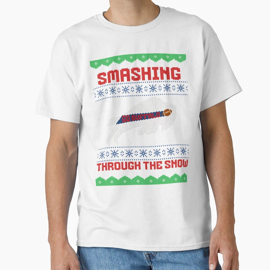Smashing Through Snow Buffalo Football T-Shirt - Custom Art Print Unisex - T-Shirt, Sweatshirt, Hoodie