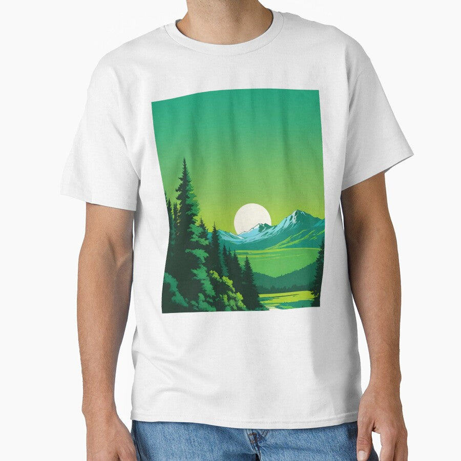 Green Mountain Forest Sunrise Illustration by - Adult & Kids T-Shirts, Sweatshirts & Hoodies apparel design preview 1