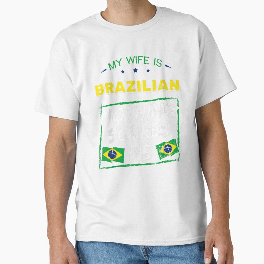 My wife is brazilian brazil heritage roots flag pride - Adult & Kids T-Shirts, Sweatshirts & Hoodies apparel design preview 1