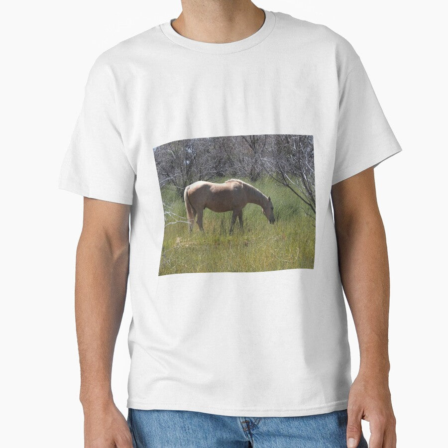 Tan horse in a meadow by Stephanie Skeem - Adult & Kids T-Shirts, Sweatshirts & Hoodies apparel design preview 1
