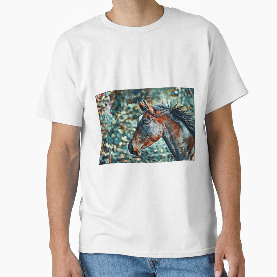Colorful portrait of a thoroughbred horse in cyan and - Adult & Kids T-Shirts, Sweatshirts & Hoodies apparel design preview 1