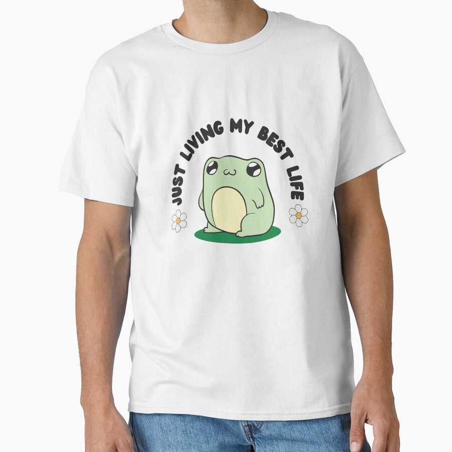 Cute Frog Living My Best Life by BrownHorse90s - Adult & Kids T-Shirts, Sweatshirts & Hoodies apparel design preview 1