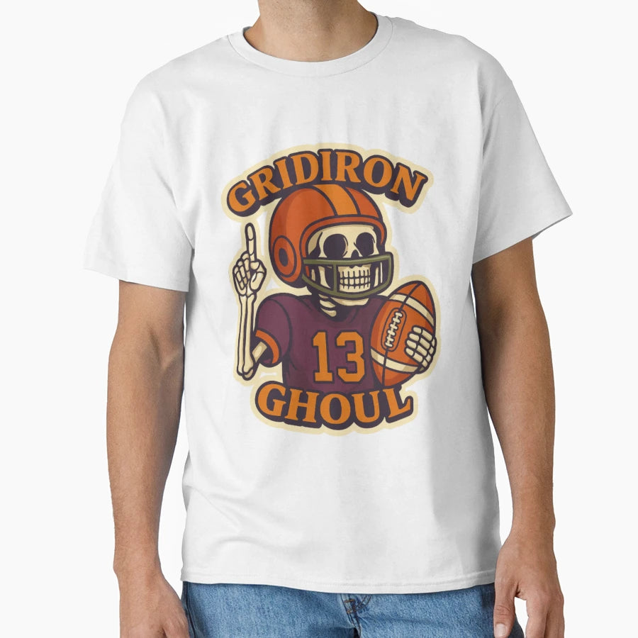 Gridiron Ghoul Spooky Football T-Shirt - Minimalist Print Men Women - T-Shirt, Sweatshirt, Hoodie