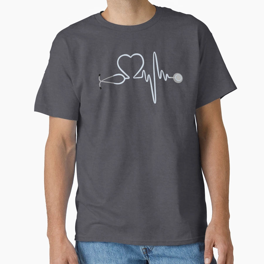 Blue Stethoscope Heartbeat T-Shirt - Novelty Apparel Unisex - T-Shirt, Sweatshirt, Hoodie
