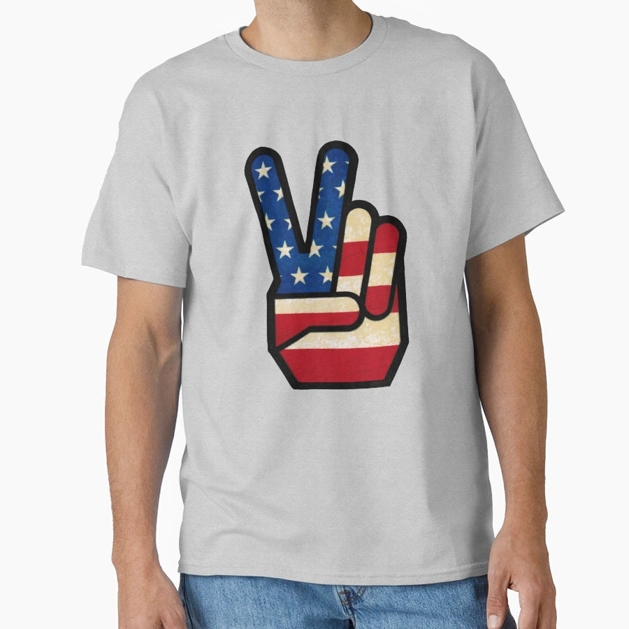 Peace Sign Fingers American Flag T-Shirt - Graphic Print for Adults - T-Shirt, Sweatshirt, Hoodie