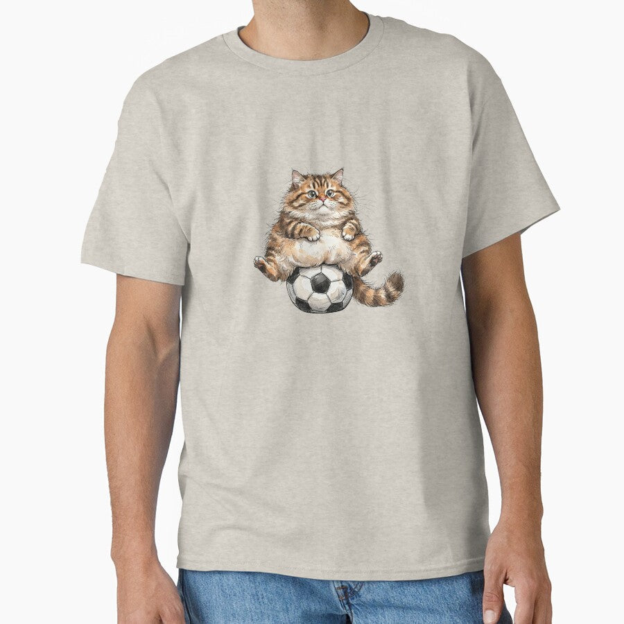 Funny Fluffy Tabby Cat Sitting on Soccer Ball - Adult & Kids T-Shirts, Sweatshirts & Hoodies apparel design preview 1