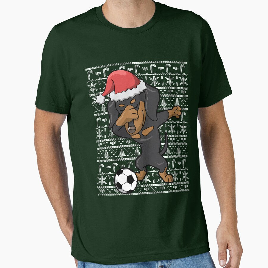 Dabbing Dachshund Soccer Football Ugly Christmas by - Adult & Kids T-Shirts, Sweatshirts & Hoodies apparel design preview 1