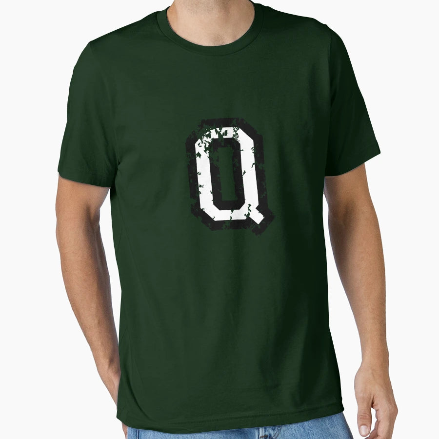 Letter Q Distressed Two Color Black T-Shirt - Trendy Graphic Men Women - T-Shirt, Sweatshirt, Hoodie