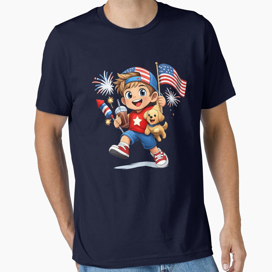 Patriotic joy with puppy and fireworks by - Adult & Kids T-Shirts, Sweatshirts & Hoodies apparel design preview 1