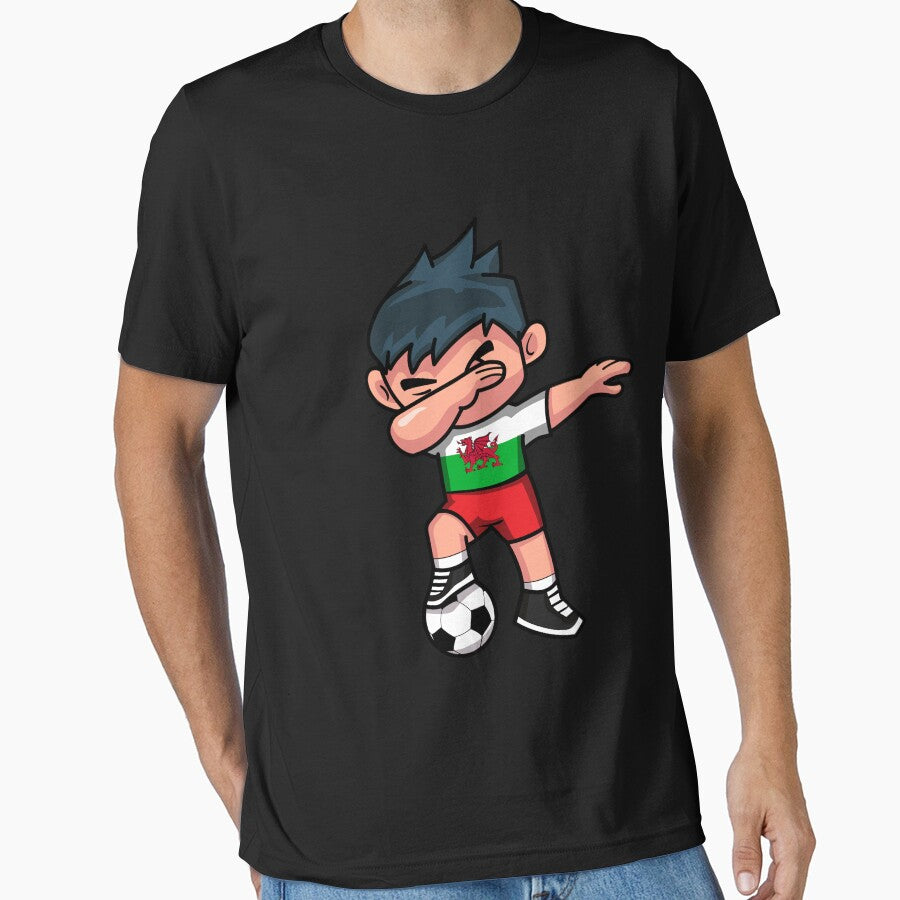 Soccer Boy Dabbing Wales by melsens - Adult & Kids T-Shirts, Sweatshirts & Hoodies apparel design preview 1