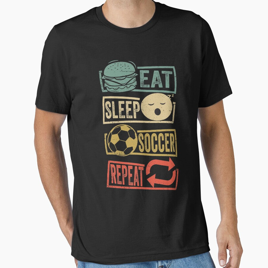 Eat Sleep Soccer Repeat retro lover gift by - Adult & Kids T-Shirts, Sweatshirts & Hoodies apparel design preview 1
