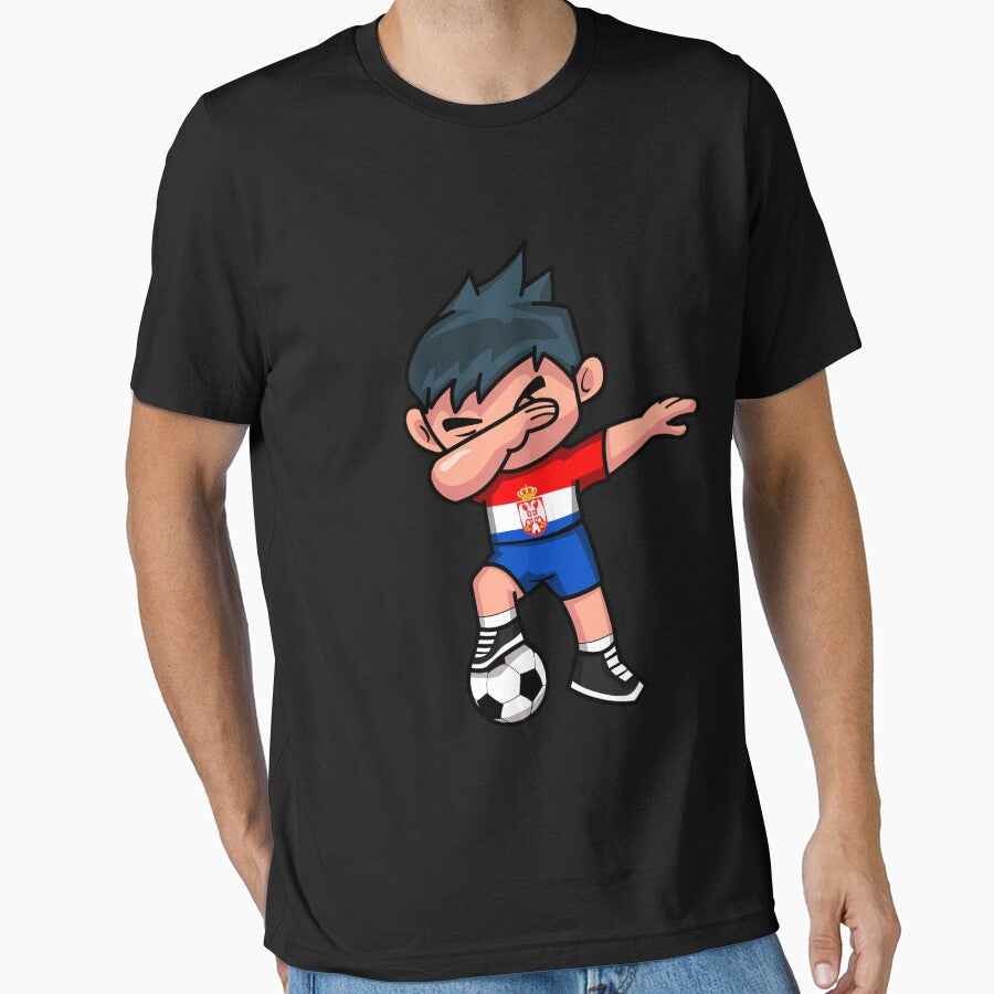 Soccer Boy Dabbing Serbia by melsens - Adult & Kids T-Shirts, Sweatshirts & Hoodies apparel design preview 1