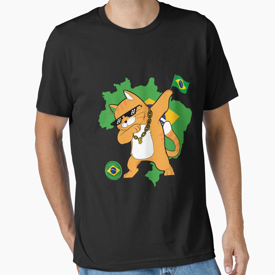 Cool Dabbing Cat Brazil Soccer by Georgy09 - Adult & Kids T-Shirts, Sweatshirts & Hoodies apparel design preview 1