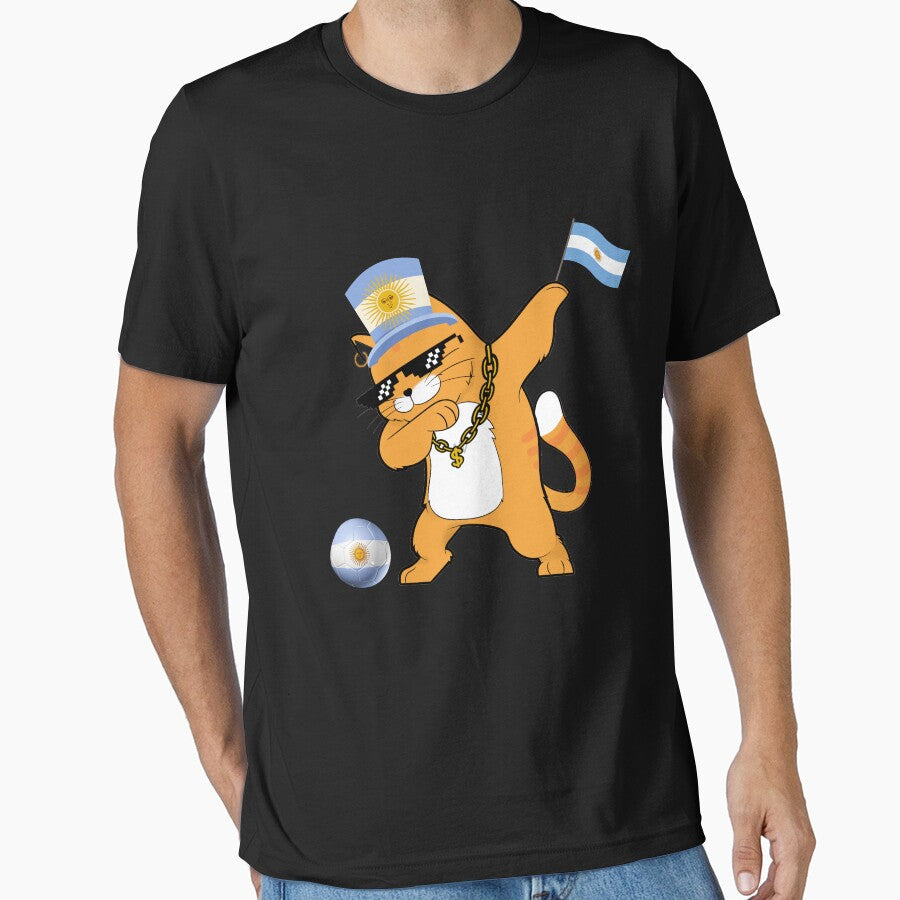 Cool Dabbing Cat Argentina Soccer by Georgy09 - Adult & Kids T-Shirts, Sweatshirts & Hoodies apparel design preview 1