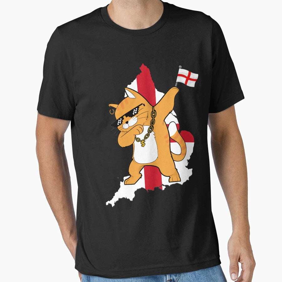 Cool Dabbing Cat England Soccer by Georgy09 - Adult & Kids T-Shirts, Sweatshirts & Hoodies apparel design preview 1