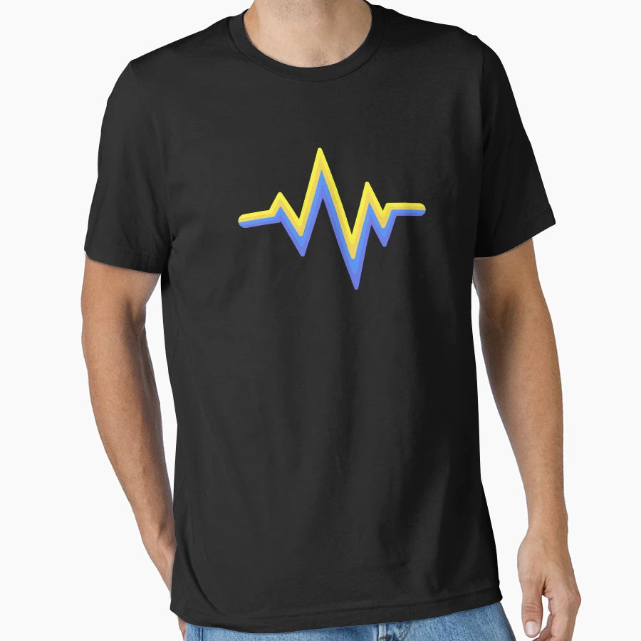 Yellow Blue Heartbeat World Down T-Shirt - Graphic Print for Adults - T-Shirt, Sweatshirt, Hoodie