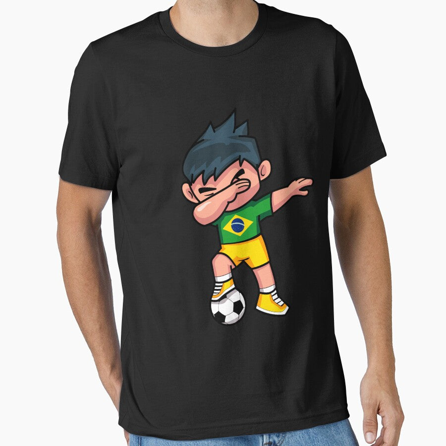 Soccer Boy Dabbing Brazil by melsens - Adult & Kids T-Shirts, Sweatshirts & Hoodies apparel design preview 1