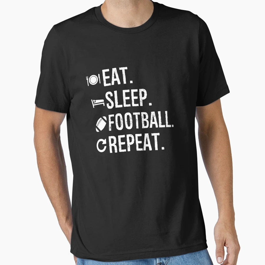 Eat Sleep Football Repeat Sports Ball T-Shirt - Aesthetic Graphic Unisex - T-Shirt, Sweatshirt, Hoodie