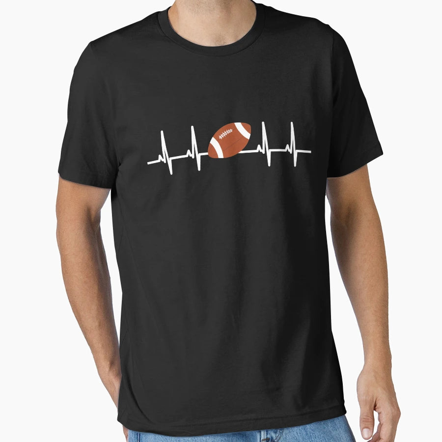Football Picture Ecg Heartbeat Heart T-Shirt - Minimalist Print Unisex - T-Shirt, Sweatshirt, Hoodie