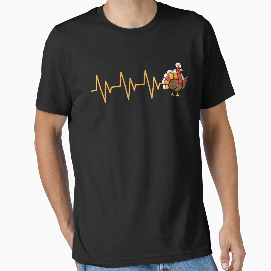 Heartbeat Turkey Nurse Thanksgiving T-Shirt - Custom Art Print Unisex - T-Shirt, Sweatshirt, Hoodie