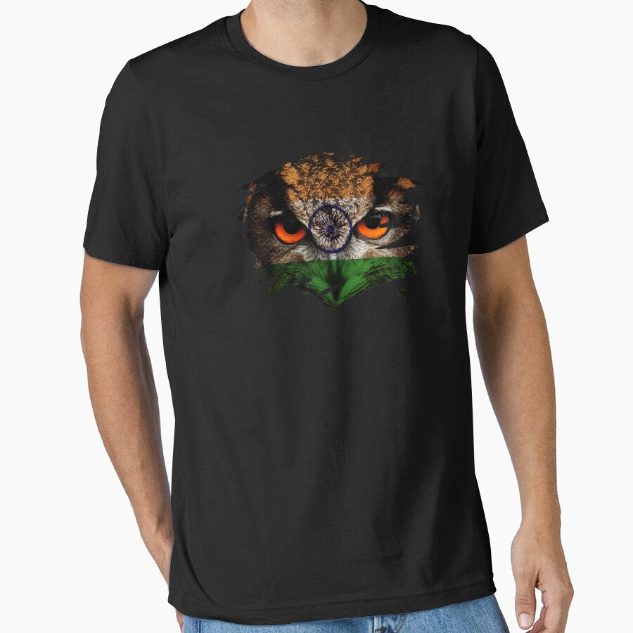 India Flag and Menacing Owl by ockshirts - Adult & Kids T-Shirts, Sweatshirts & Hoodies apparel design preview 1