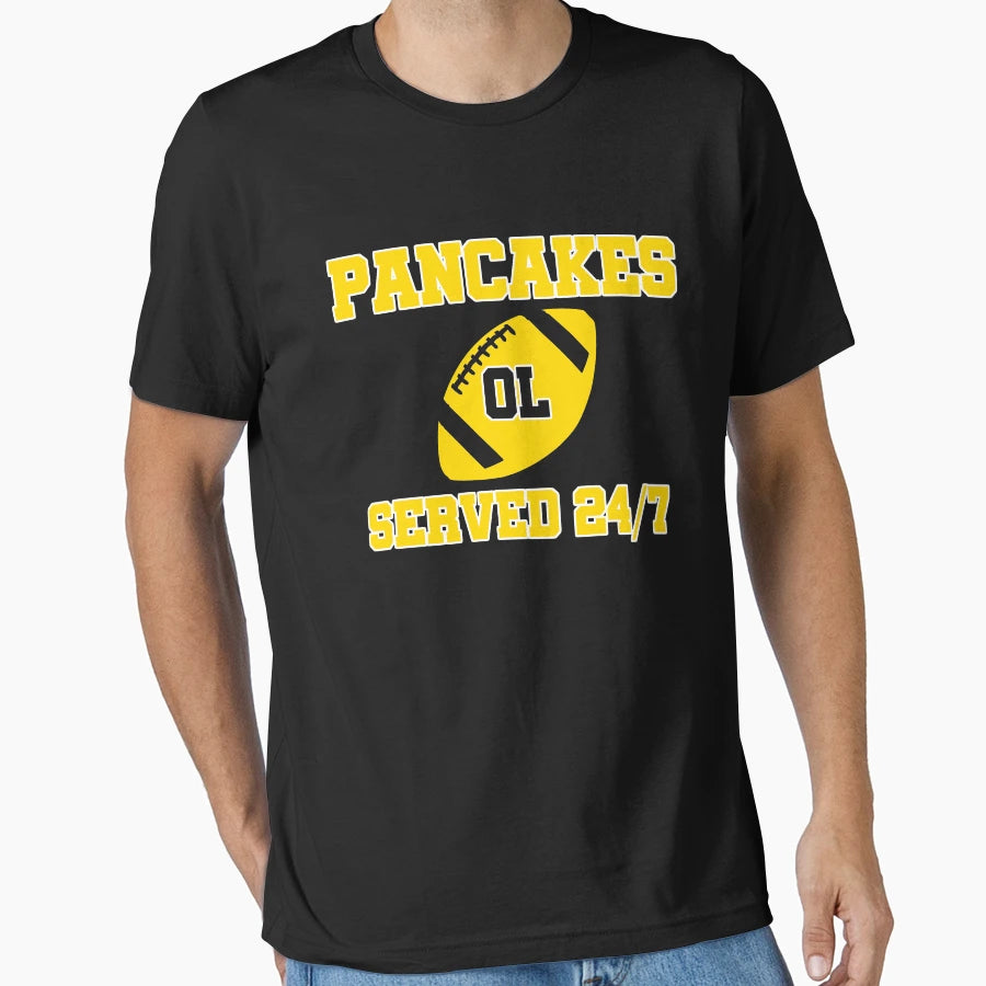 Pancakes Served 24 7 American Football T-Shirt - Novelty Apparel Men Women - T-Shirt, Sweatshirt, Hoodie